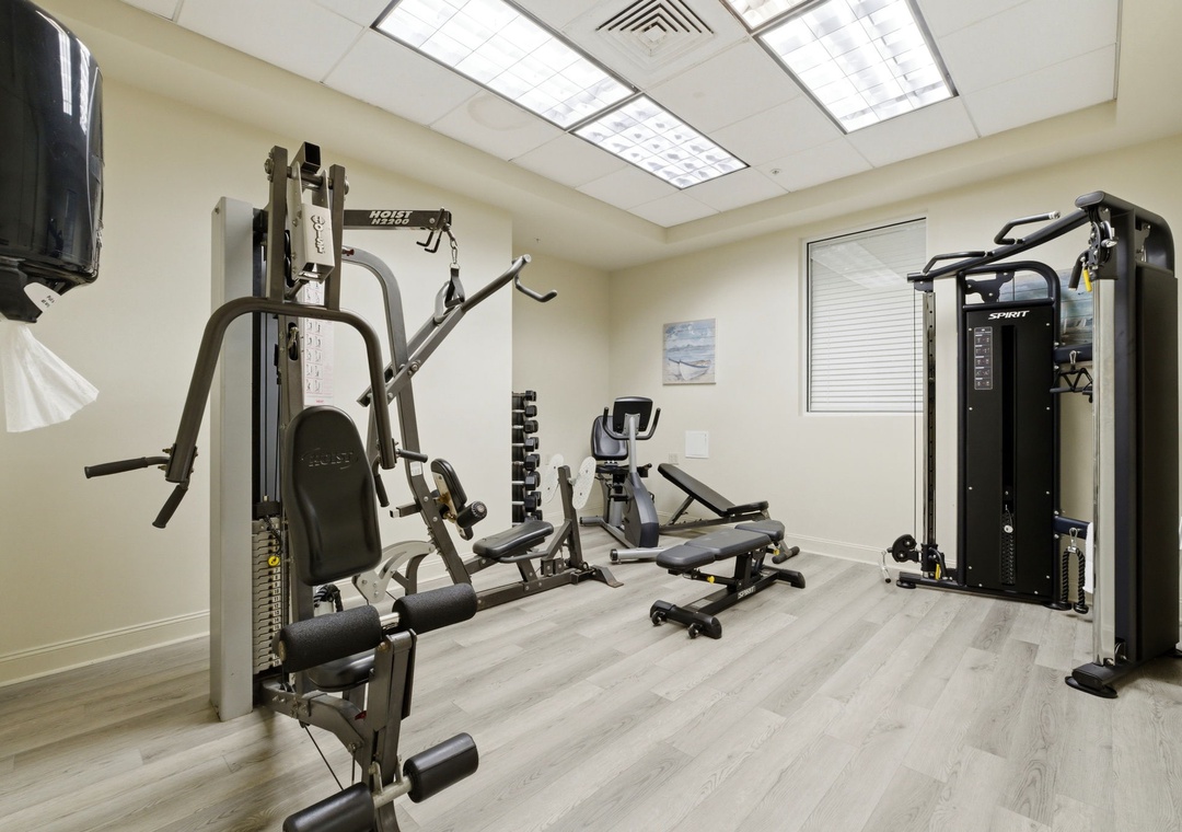 Stay fit during your getaway with access to modern strength training equipment, free weights, and cardio machines—all in a bright, private space designed just for you.