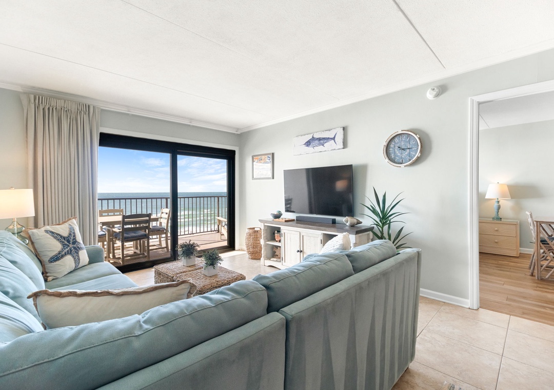 Ocean Breeze West 505-Living Room & Balcony View