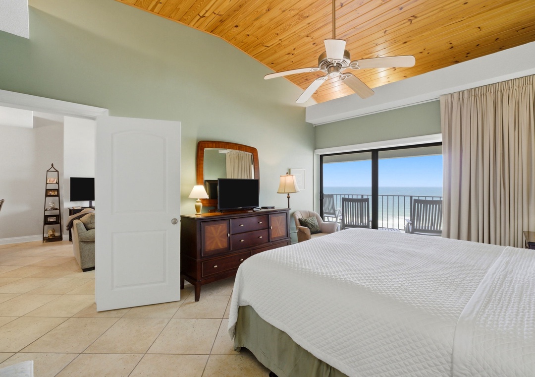 Shipwatch D803- Wake up to breathtaking ocean views from your bed. This serene bedroom features a private balcony where you can savor your morning coffee while watching the waves roll in.