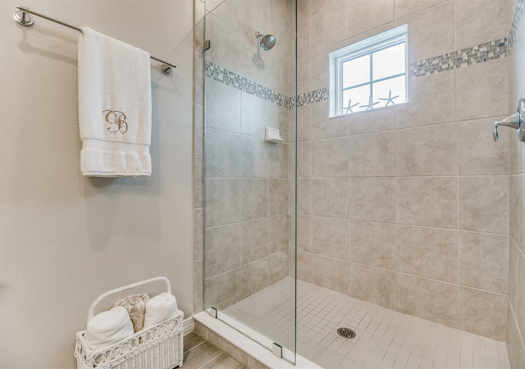 Lost Key Sugar Dune Retreat Guest Bathroom #1 with Glass Shower