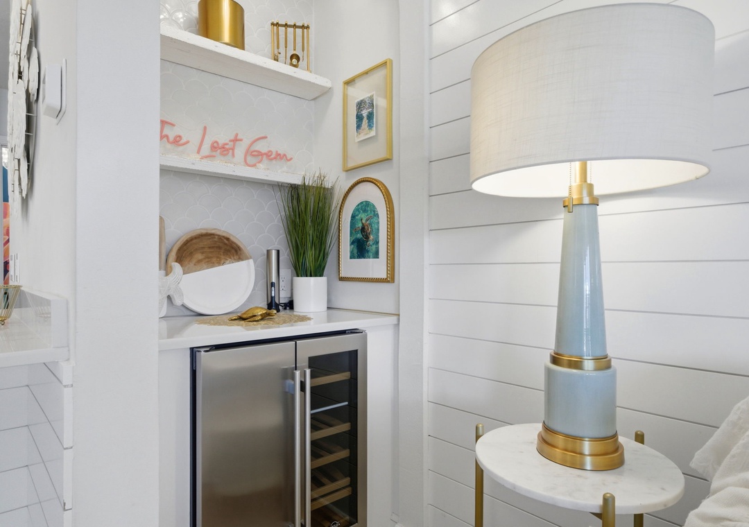 North Lost Key Landing B2- Step inside to find chic coastal touches and a stylish wine cooler—perfect for chilling your favorite bottle as you unwind in your home away from home.