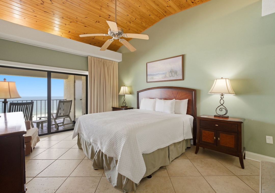 Shipwatch D803- Drift off beneath the warm pine ceiling as gentle breezes float in from your oceanfront balcony. The soft linens and bedside lamps create a peaceful retreat for restful nights.