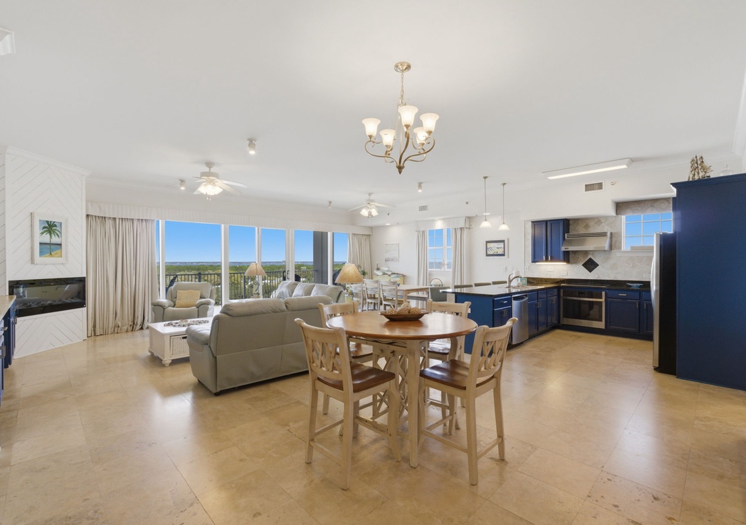 Sailmaker 901- View of Open Seating Area towards Kitchen, Living Room & Balcony