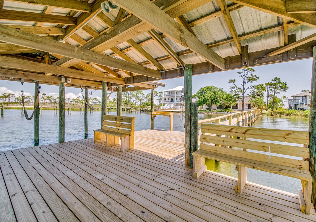 Tobin House Shaded Seating on Dock