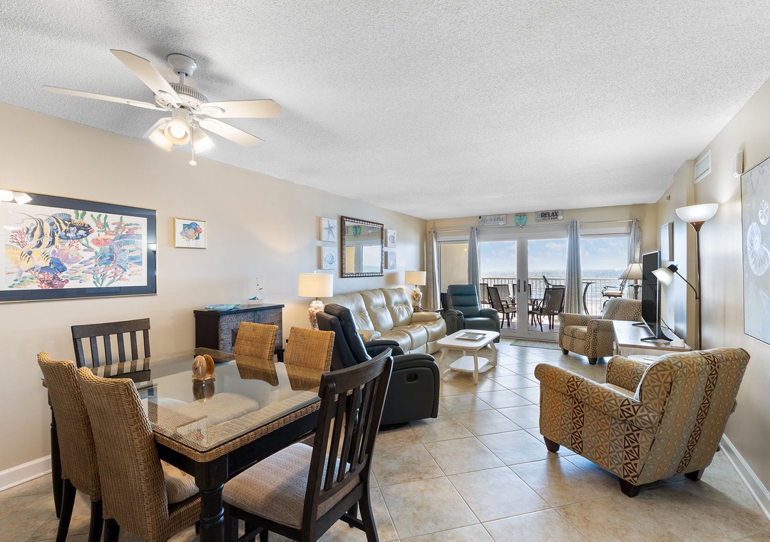Sandy Key 628- Step into this bright coastal retreat where comfort meets style. Relax on plush seating as natural light floods the space through sliding doors leading to your private balcony with stunning ocean views.