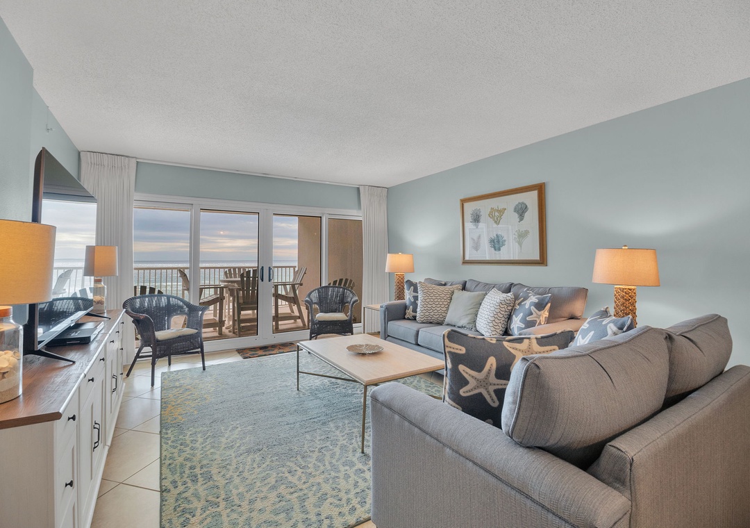 Sandy Key 217- View of Living Room to Balcony