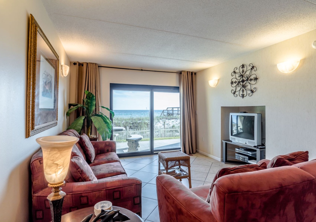 Ocean Breeze West 105 Living Room and Beach View Patio