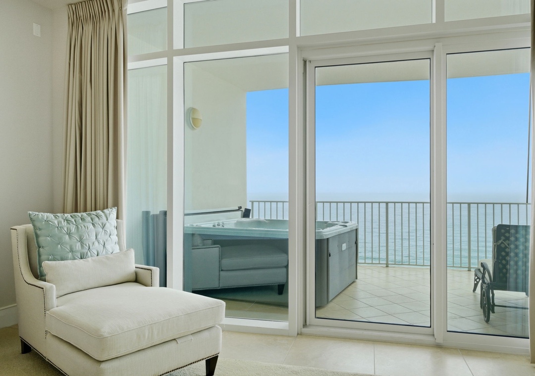 Turquoise Place 1108C- Bedroom 1 View to Balcony & Hot Tub