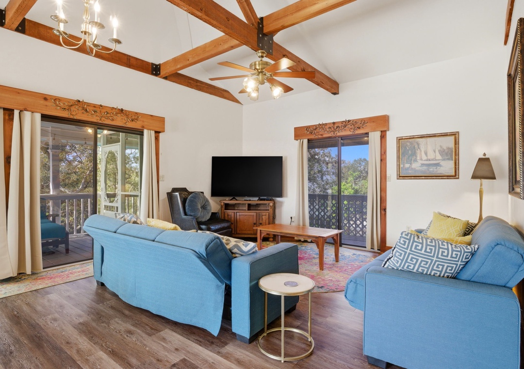 Caribbean Breezes- Living Room View to TV & Balconies