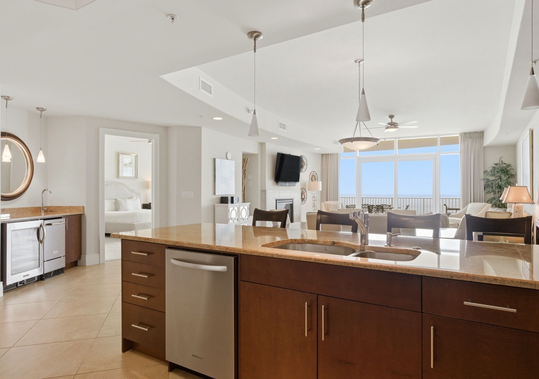 Turquoise Place 1108C- Kitchen View to the Living Room & Balcony