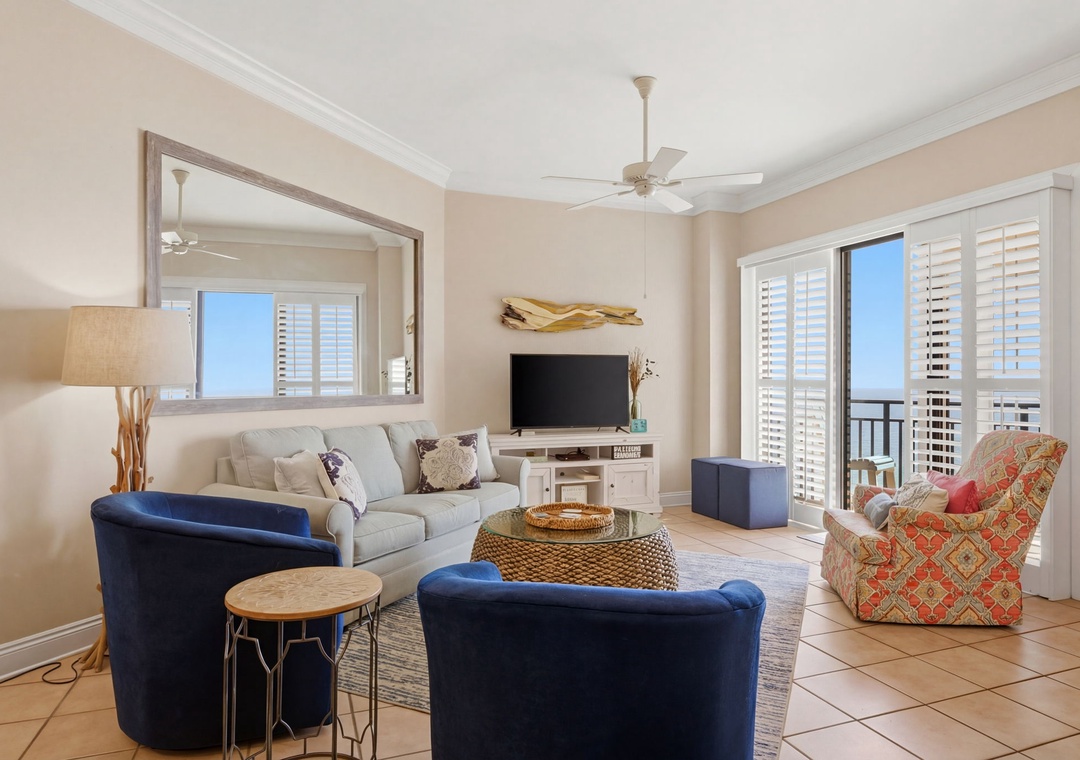 SeaChase 1104C- Living Room View to Balcony