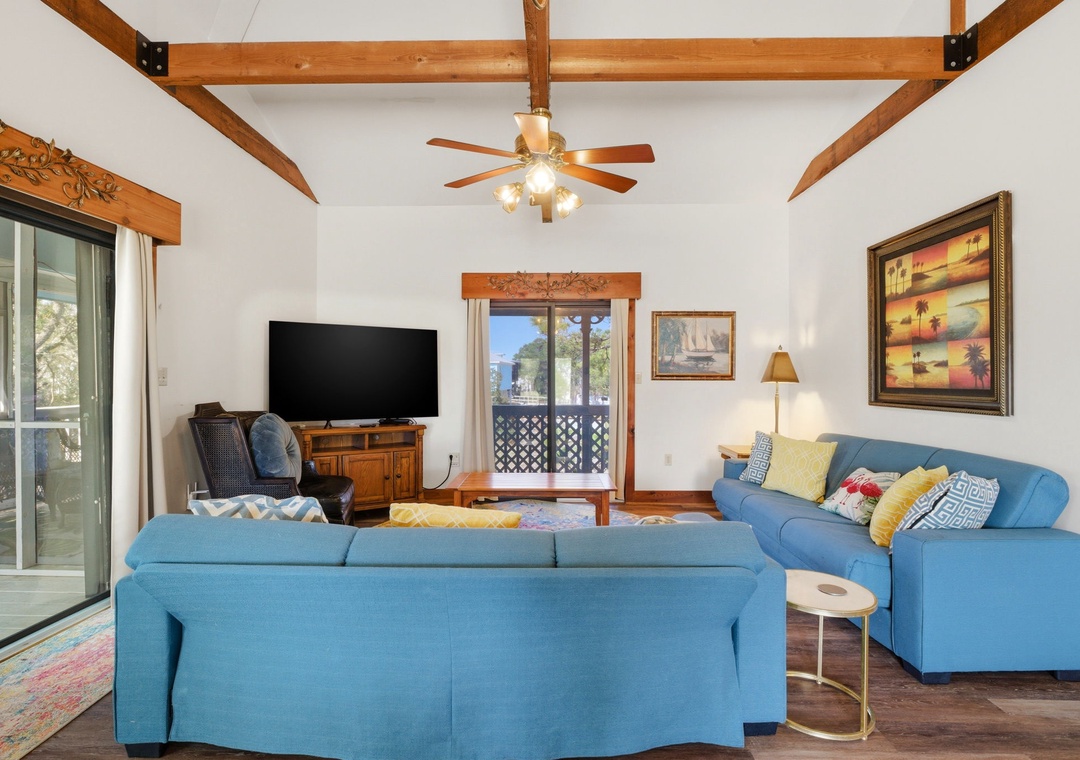 Caribbean Breezes- Living Room View to TV & Balcony