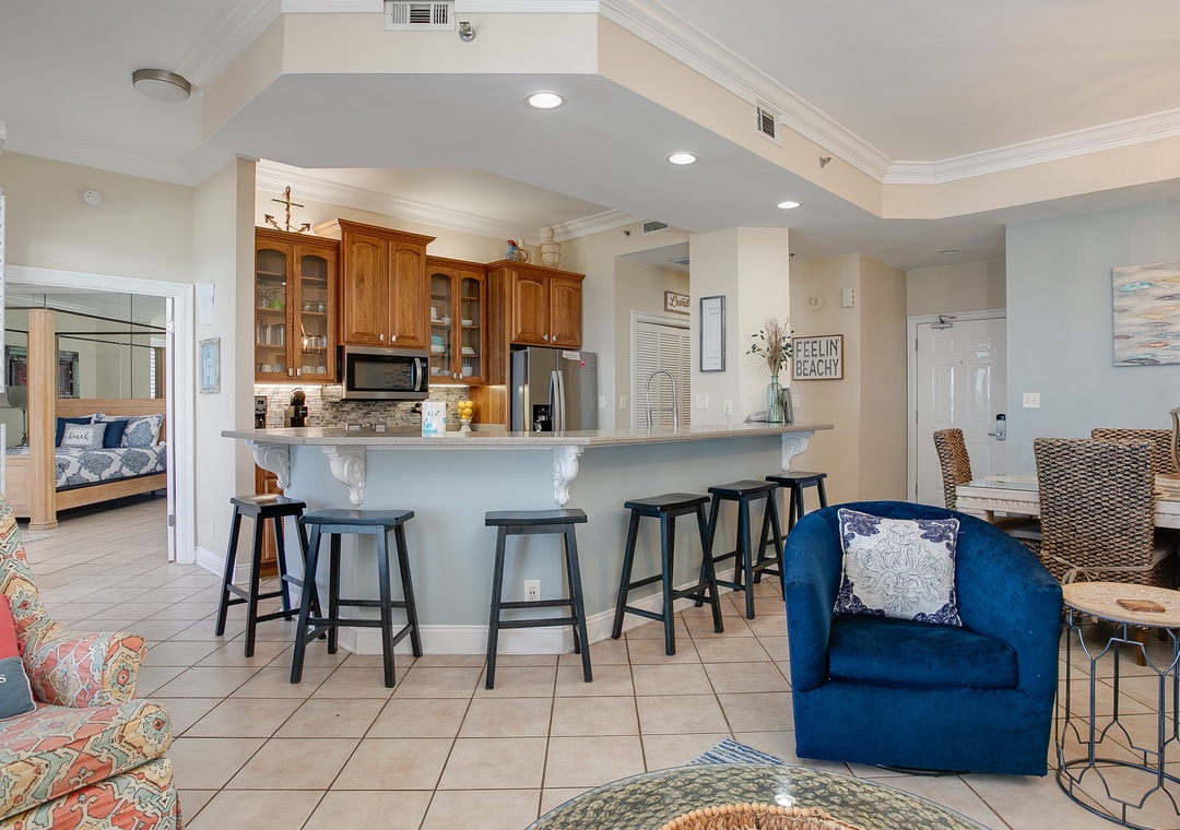 Seachase 1104C- View to kitchen Island with Great Gathering Space