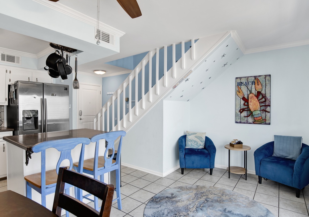 Sitting Area View to Kitchen & Stairs