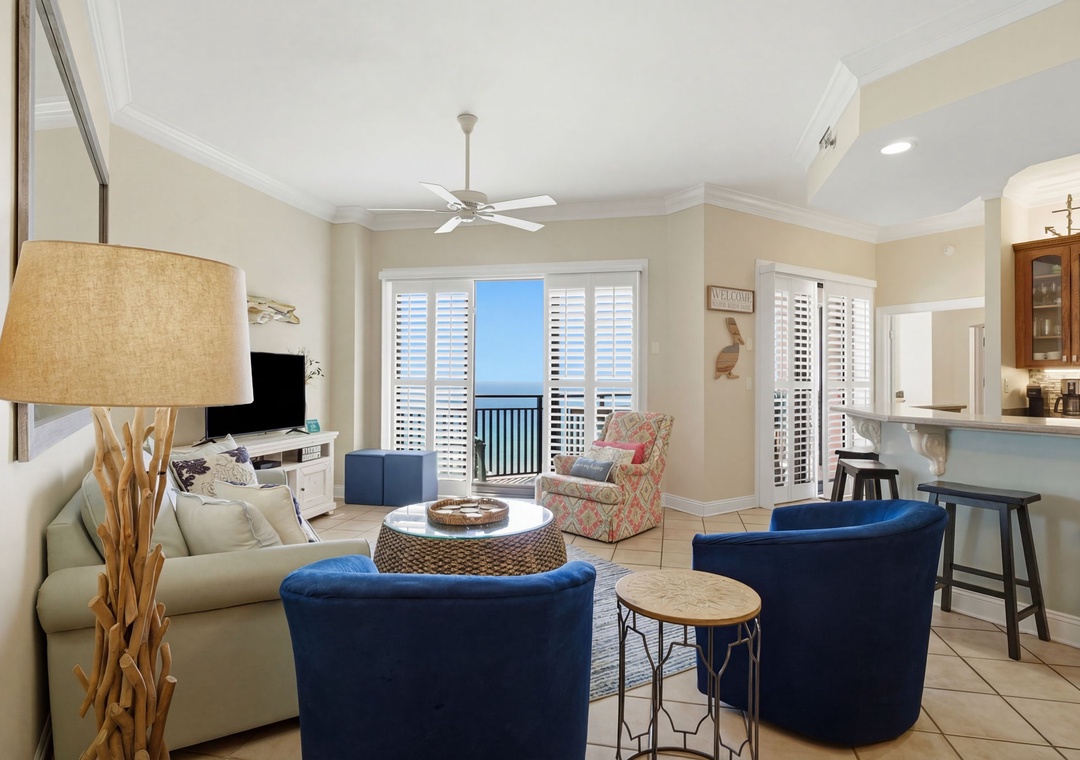 SeaChase 1104C- Living Room VIew to Balcony