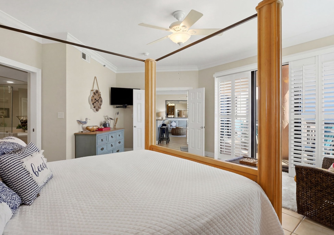 SeaChase 1104C- Bedroom 1 View to Living Room & TV