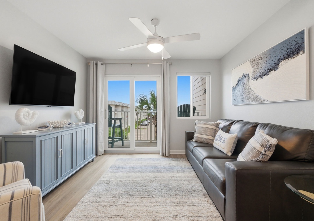 Gulf Shores Plantation 4309- Living Room View towards Balcony & TV
