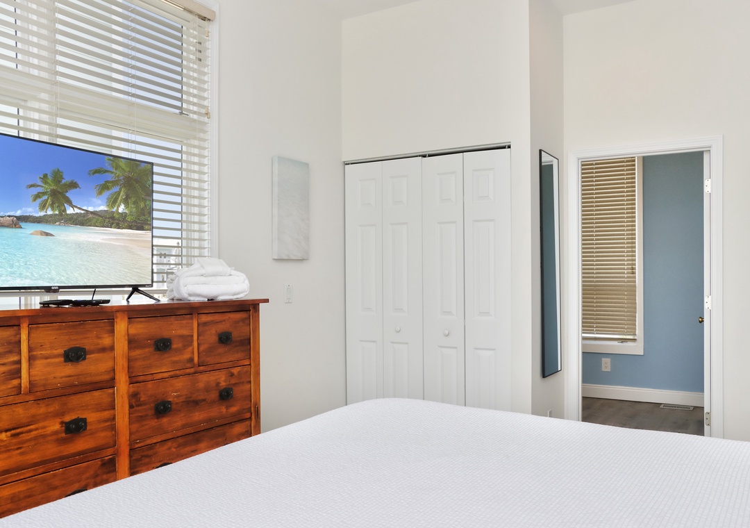 Bedroom 1 with TV and Master Bathroom