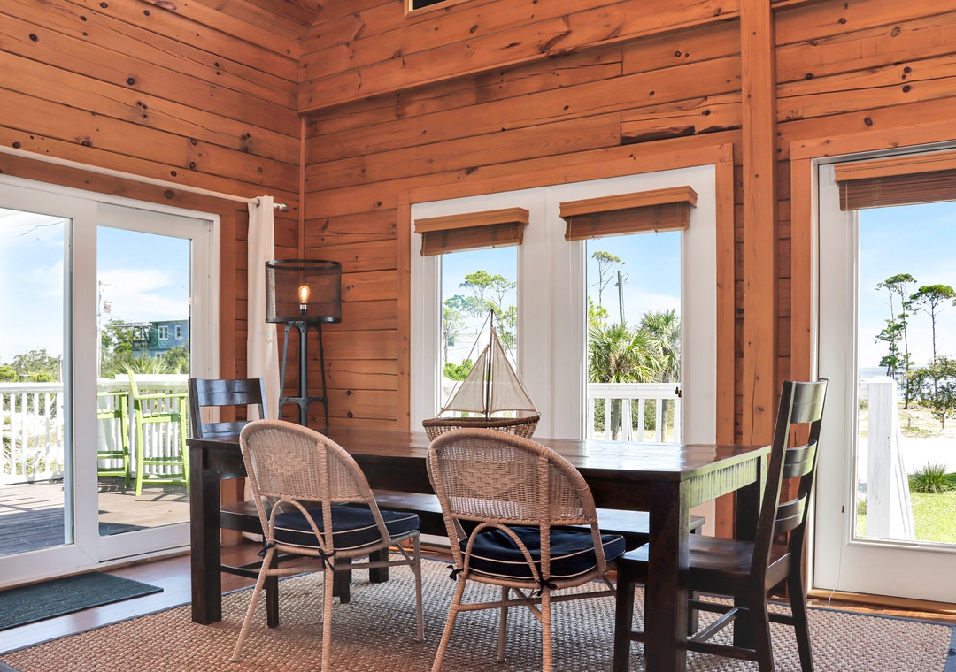 Dining Area with Surrounding Bay Views