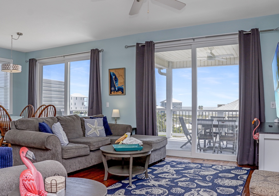 Living Area with Covered Beach View Deck