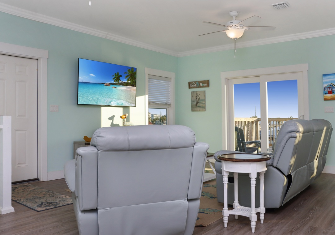 Living Room with TV and Deck