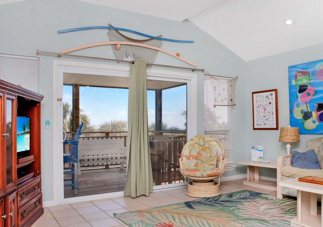 Living Room with Beach Front Screened Deck