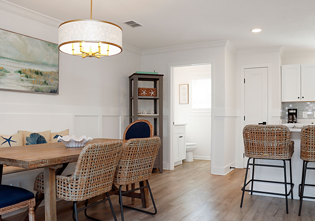 Dining, Kitchen and Half Bathroom