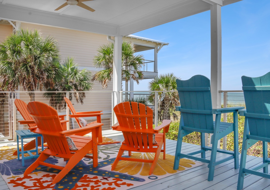 Covered Beach Front Deck with Ceiling Fans