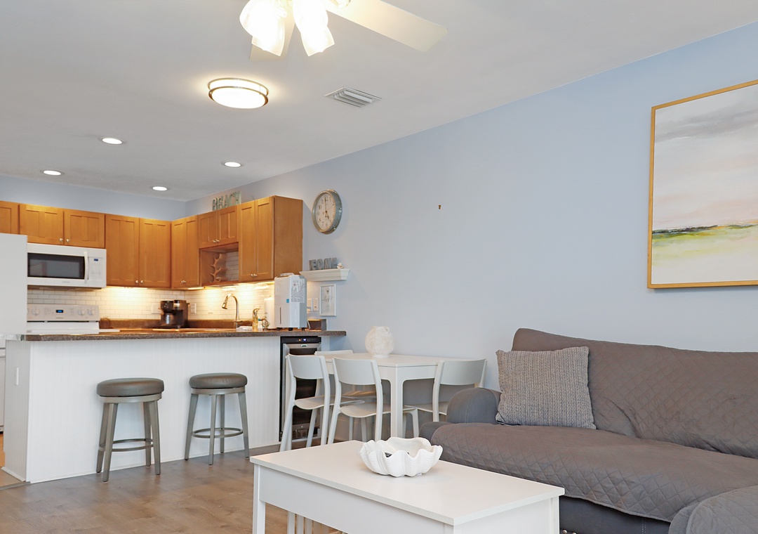 Living Room, Dining and Kitchen