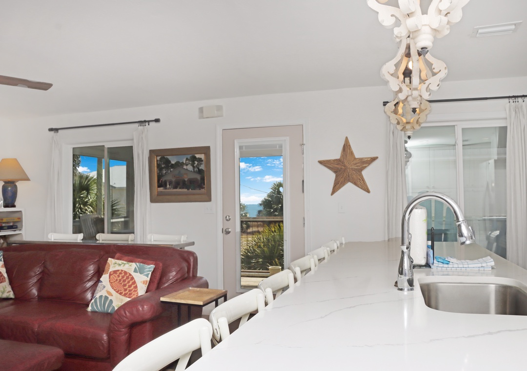 Bar Seating in Kitchen with Beach View