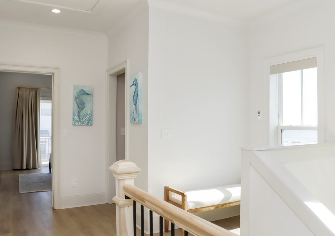 Upstairs Hallway with Storage Closet and Master Bedroom
