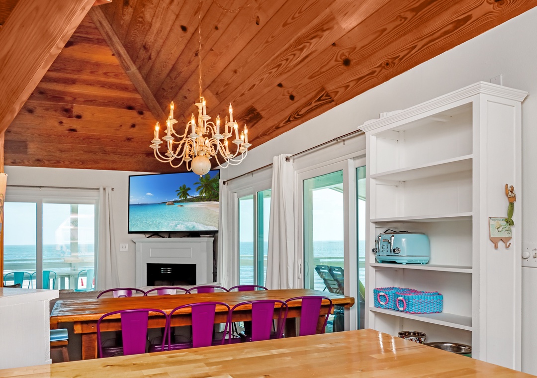 Kitchen overlooking the dining and living space
