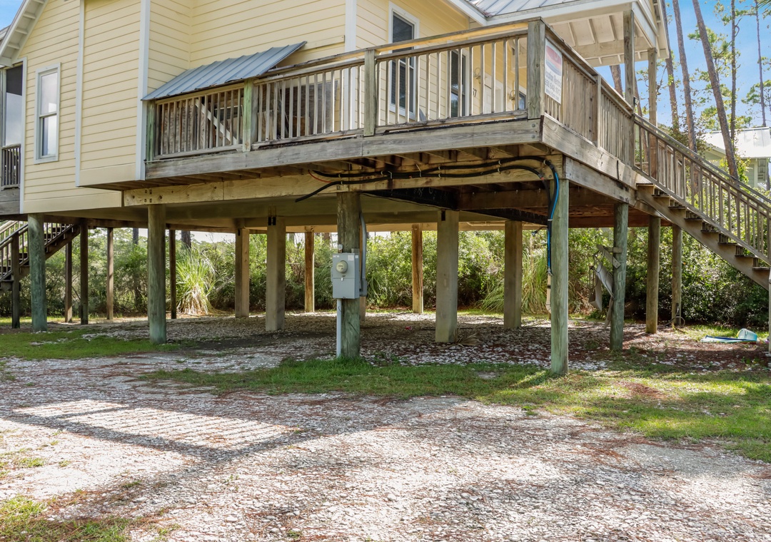 Under House Parking and Outdoor Shower