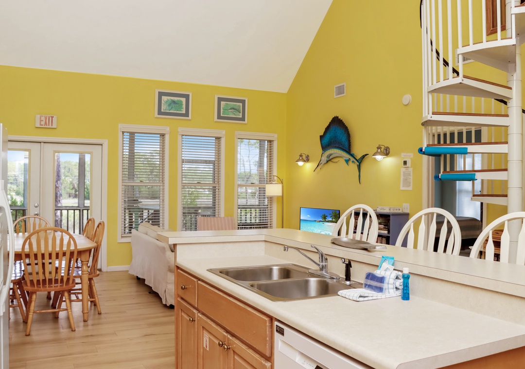 Kitchen, Dining Area and Living Room