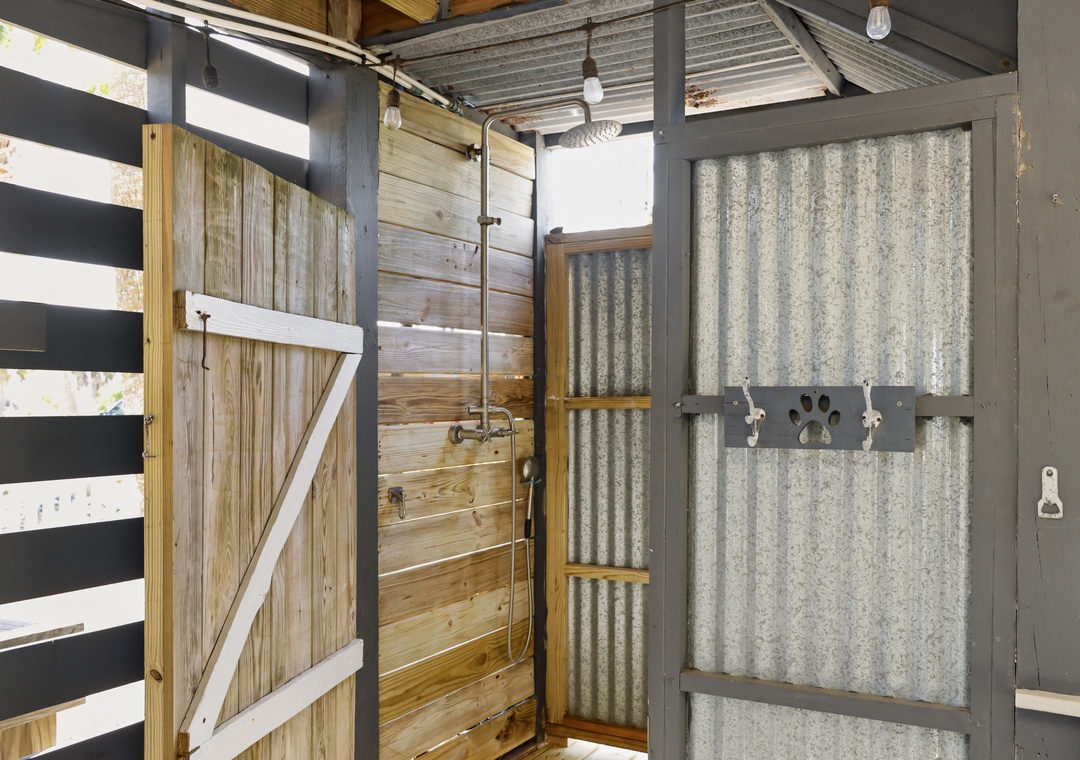 Enclosed Outdoor Shower with Rain Shower Head