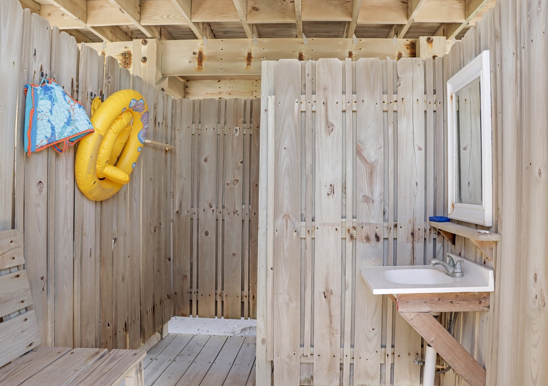 Outdoor Shower with Sink and Dressing Area