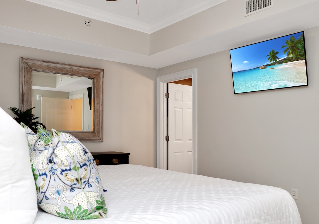 Bedroom 1 with TV and Master Bathroom