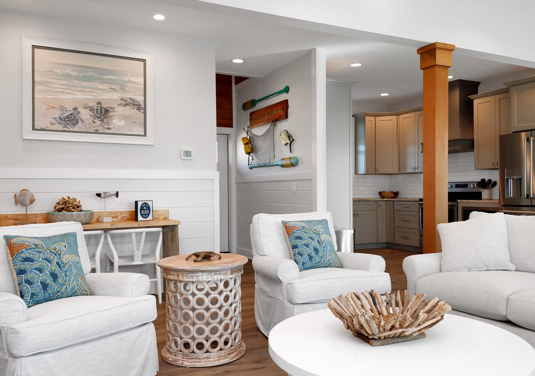 Living Room, Breakfast Bar and Kitchen