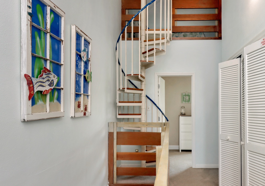 Hallway with Spiral Staircase to Bedroom 3