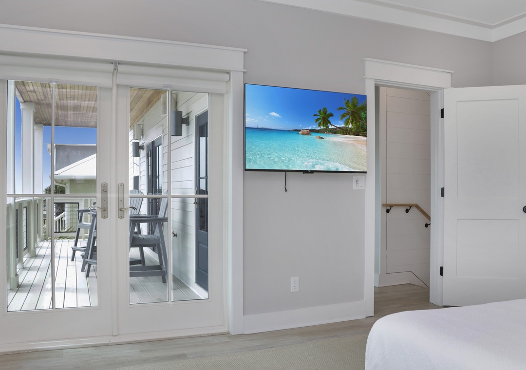 Bedroom 1 with Beach Front Deck and TV