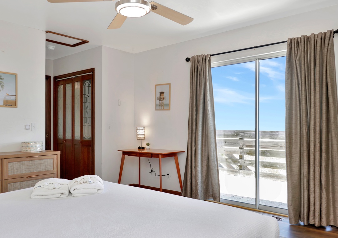 Bedroom 1 - Beach View and Private Workspace