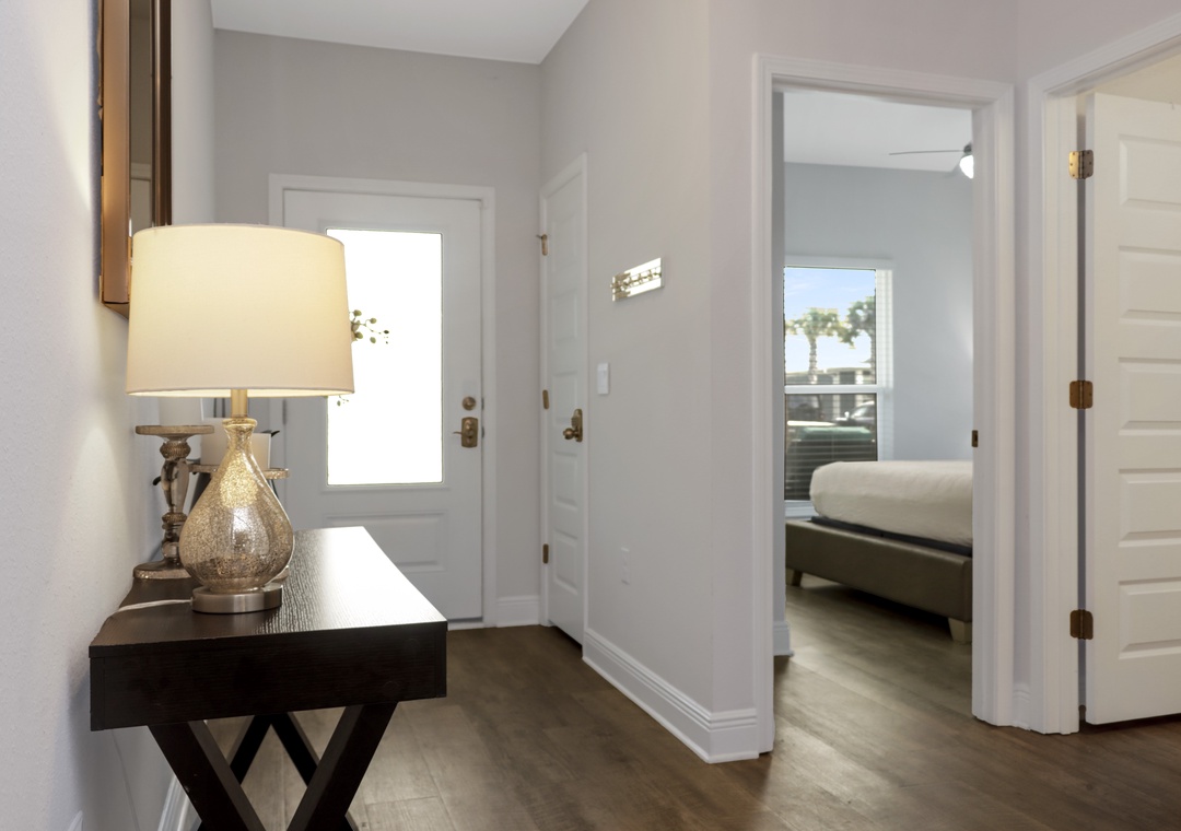 Front Door, Bedroom 1 and Full Bathroom