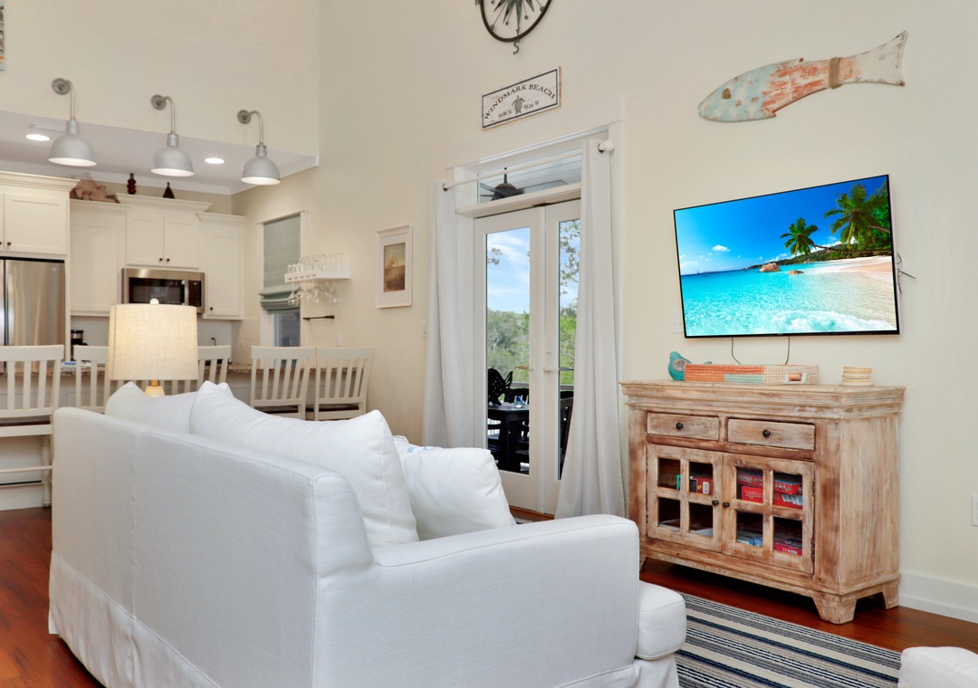 Living Room with TV and Screened Porch