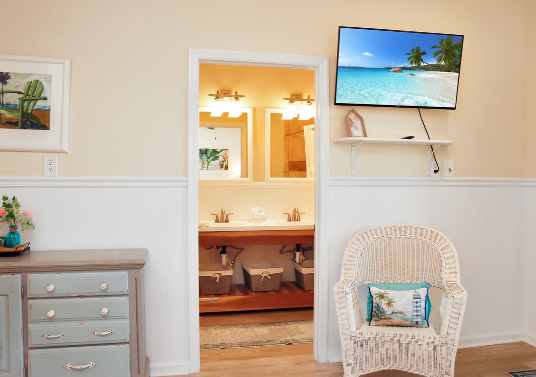 Bedroom 2 with TV and Master Bathroom
