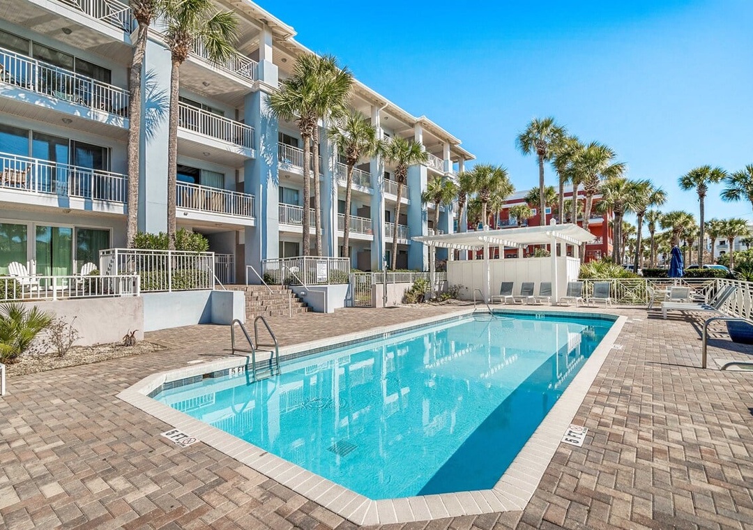 One of three community pools. This heated pool is steps from our condo