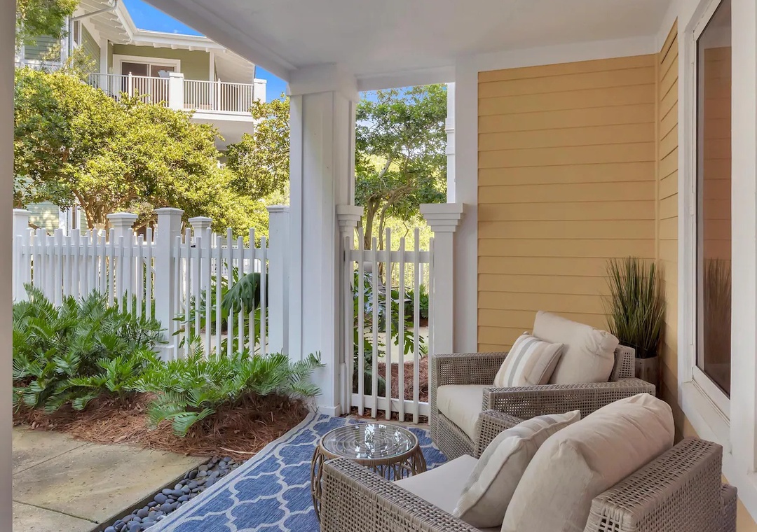 Covered patio with private gated entrance
