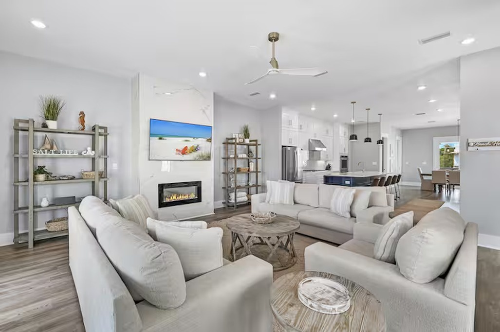 Spacious Living Room with Fireplace and Smart TV