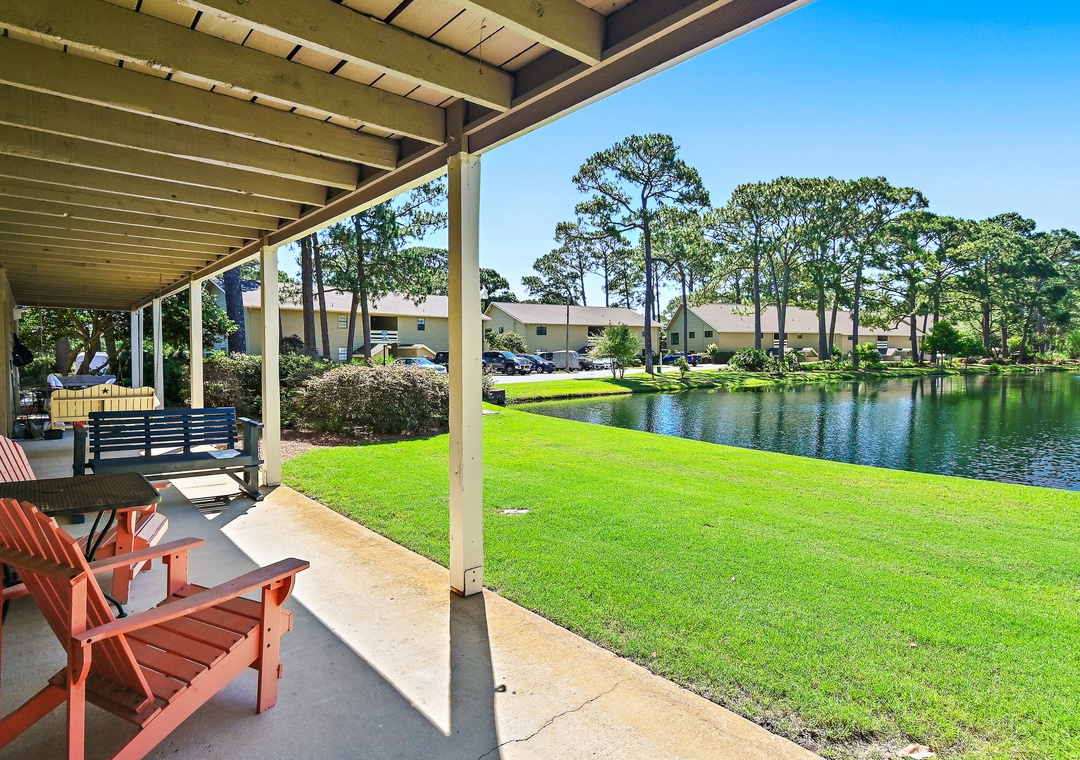 Patio with lake views