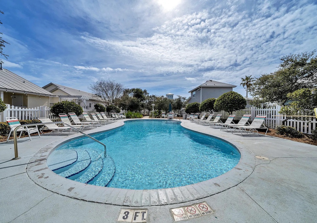 Community pool is across the street from the house