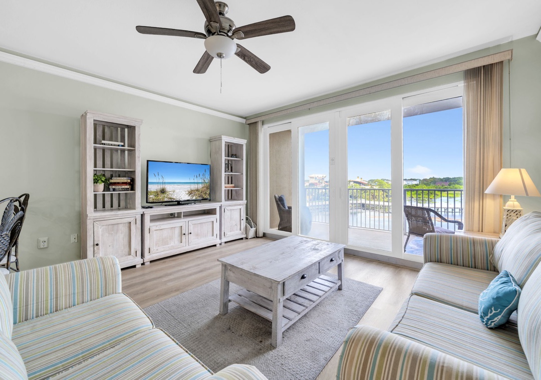 Soft, neutral colors with a stunning view